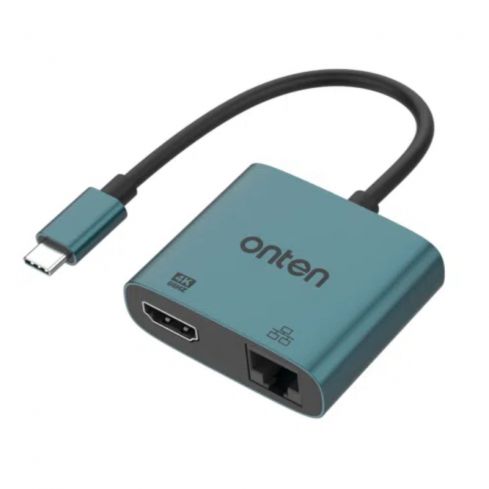  اونتن محول ٢ في ١ USB-C إلى HDMI 4K مع Ethernet (RJ45) 10/100Mbps، OTN-UC288 - أخضر